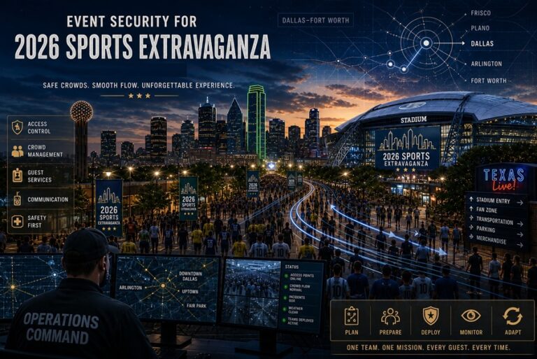 Sporting event security operations command monitoring crowd safety and stadium activity during a large sports festival